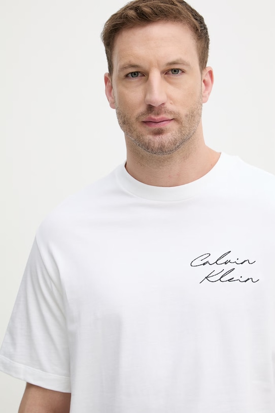 Calvin Klein Jeans T-shirt męski bawełniany beżowy LV04RE828G