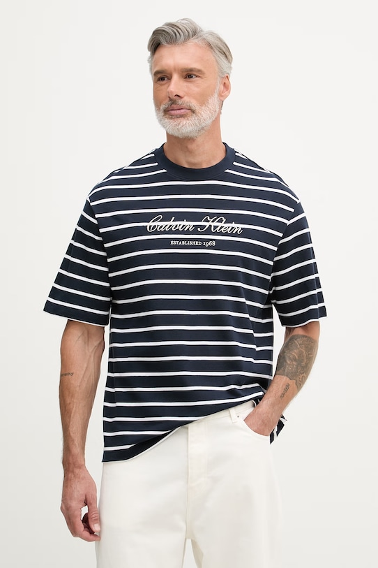 Calvin Klein Jeans kratka majica moška bombažna mornarsko modra LV04RF204G