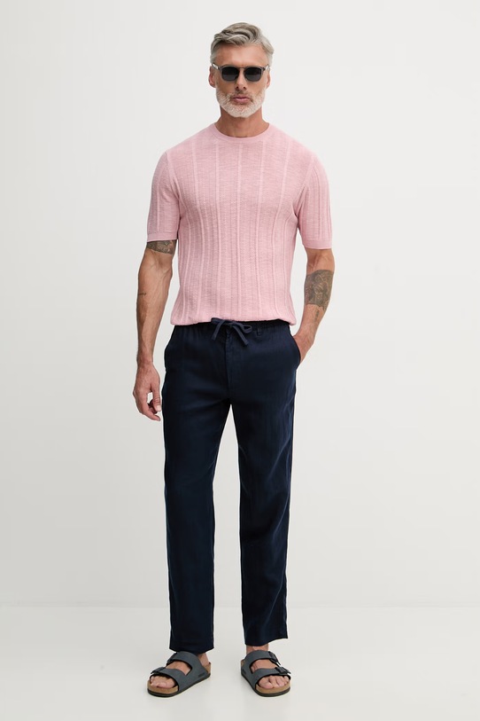 United Colors of Benetton úpletové tričko pánske s prímesou ľanu 1DC3U10BL ružová SS26