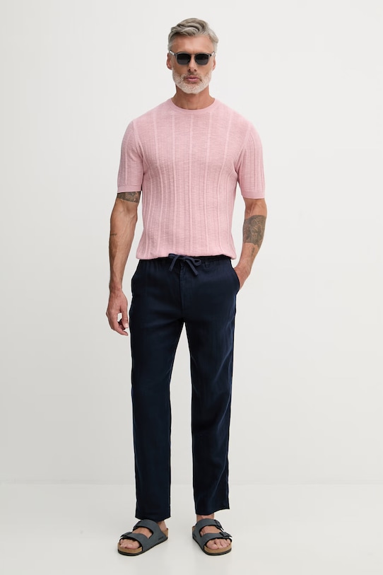 United Colors of Benetton úpletové tričko pánske s prímesou ľanu 1DC3U10BL ružová SS26