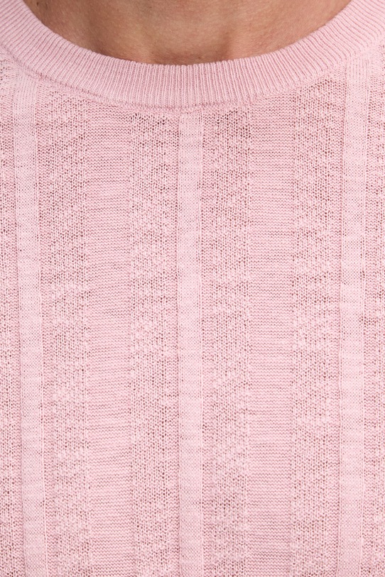 United Colors of Benetton úpletové tričko pánske s prímesou ľanu 1DC3U10BL ružová