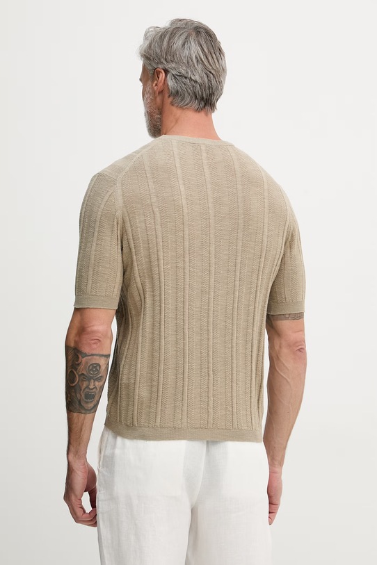 Ρούχα United Colors of Benetton πλεκτό t-shirt ανδρικό με πρόσμιξη λινού 1DC3U10BL μπεζ
