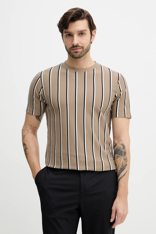 Lindbergh t-shirt bawełniany wzorzyste beżowy 30.400259