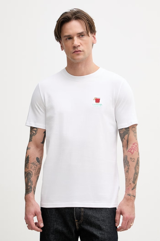 Lindbergh t-shirt męski bawełniany biały 30.400299