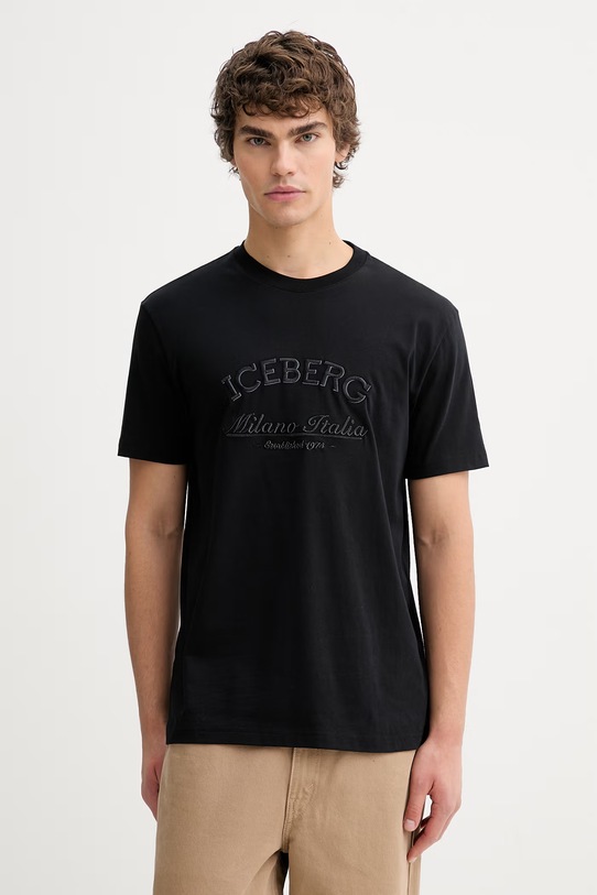 Iceberg t-shirt bawełniany aplikacja czarny F040.6325