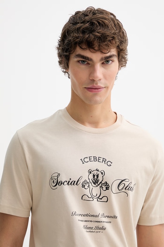 Iceberg t-shirt bawełniany beżowy F047.6306
