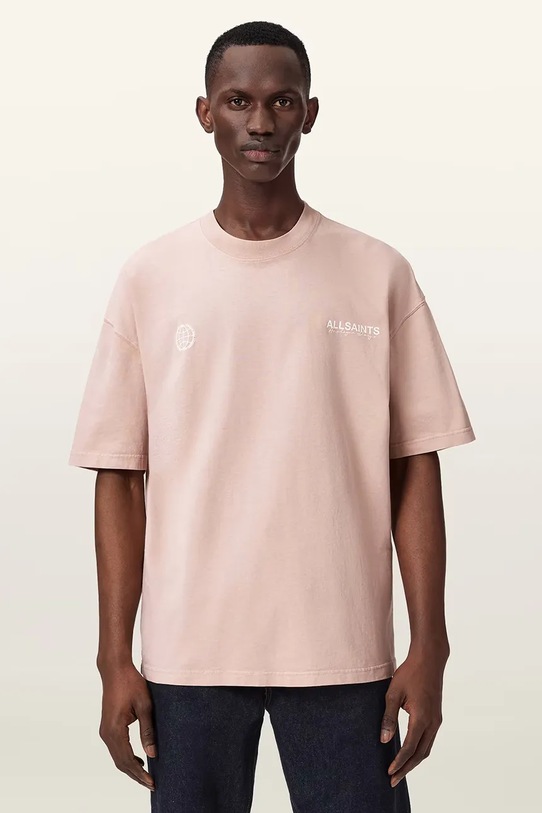 Βαμβακερό μπλουζάκι AllSaints EMBLEM βαμβάκι ροζ M006PE