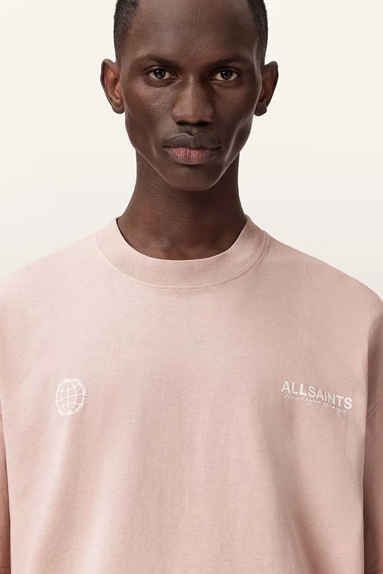 Βαμβακερό μπλουζάκι AllSaints EMBLEM ροζ M006PE