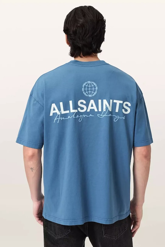 Хлопковая футболка AllSaints EMBLEM M006PE голубой SS26