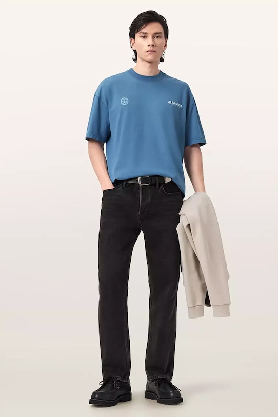 Одежда Хлопковая футболка AllSaints EMBLEM M006PE голубой