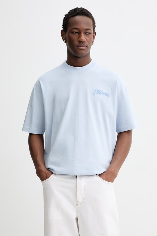 AllSaints t-shirt bawełniany ODYSSEY nadruk niebieski M008PE