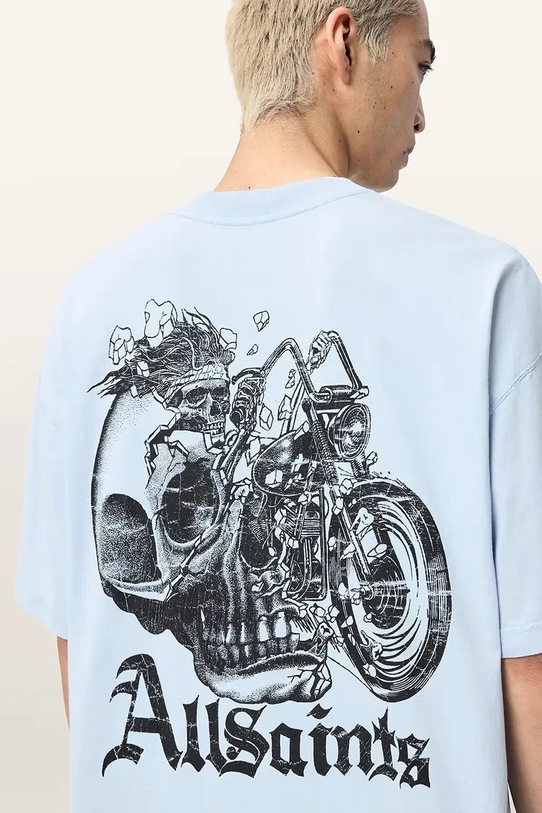 Бавовняна футболка AllSaints PANHEAD M021PE блакитний
