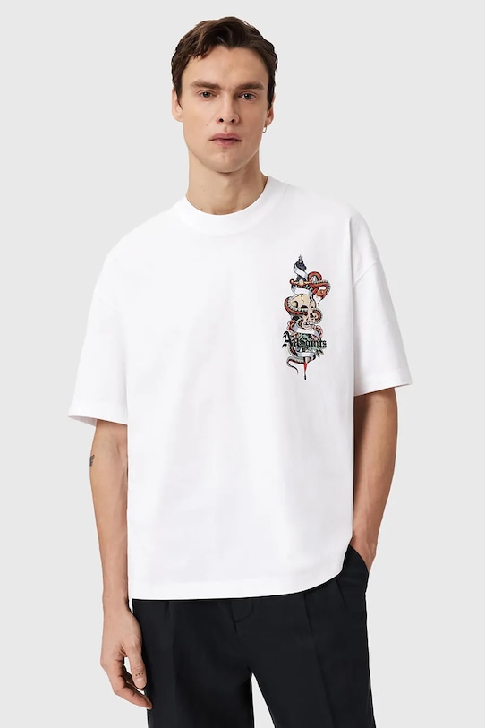 Bavlněné tričko AllSaints BLADE M025PE bílá SS26