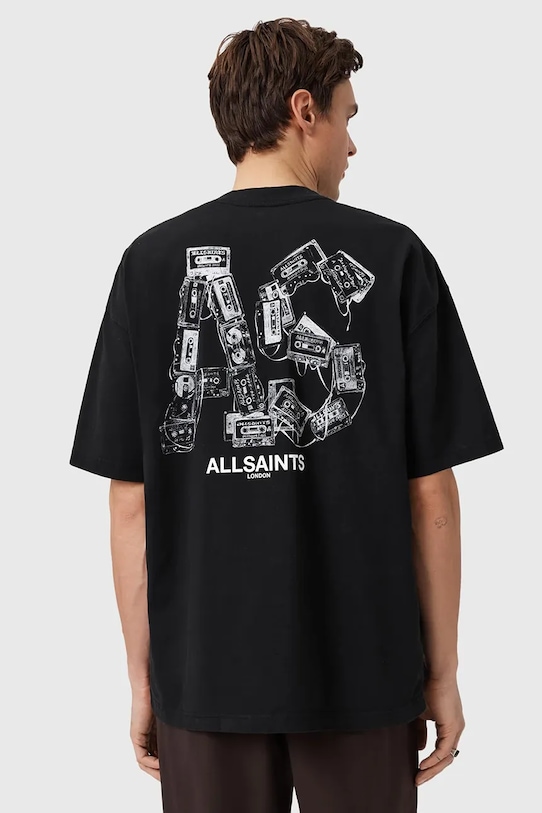 Памучна тениска AllSaints MIXTAPE надпис черен M031PE