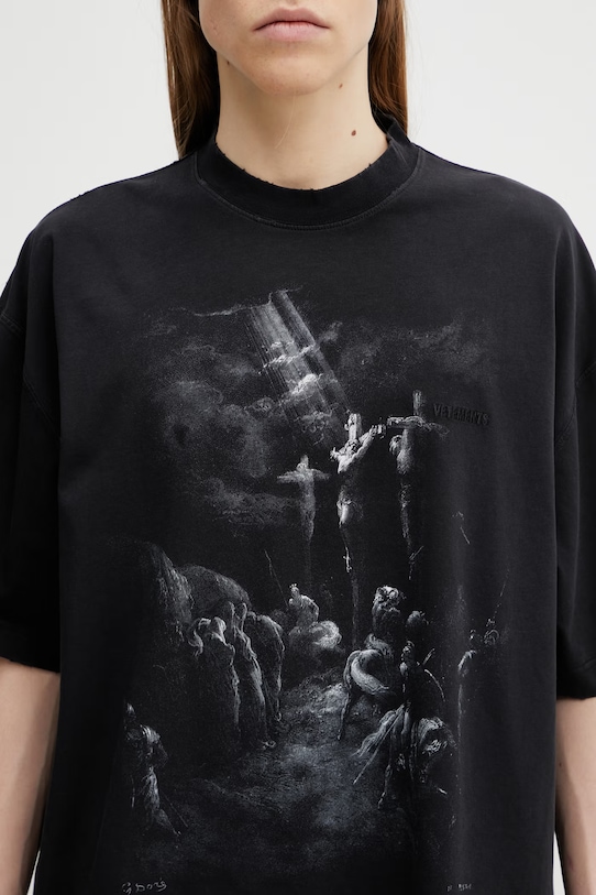 VETEMENTS t-shirt bawełniany Jesus On a Cross Distressed czarny ME76TR193BX