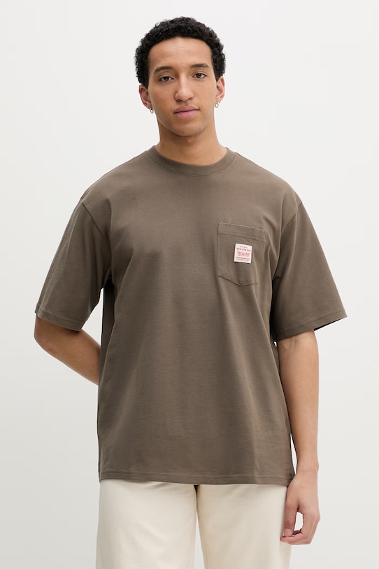 Levi's tričko pánské bavlněné SS TEE x WORKWEAR hnědá A5850.0030