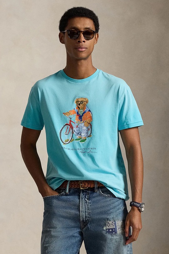 Polo Ralph Lauren t-shirt bawełniany nadruk turkusowy 710B16613