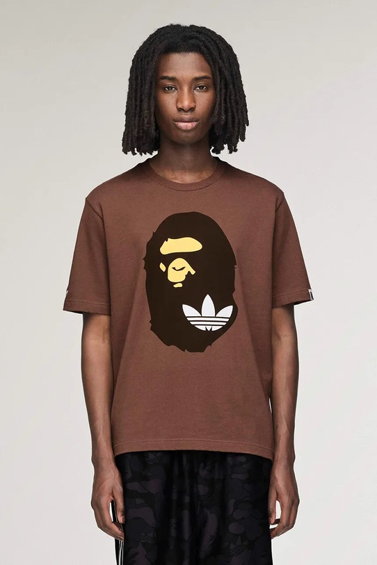 Бавовняна футболка adidas Originals x BAPE надрук коричневий KF4915