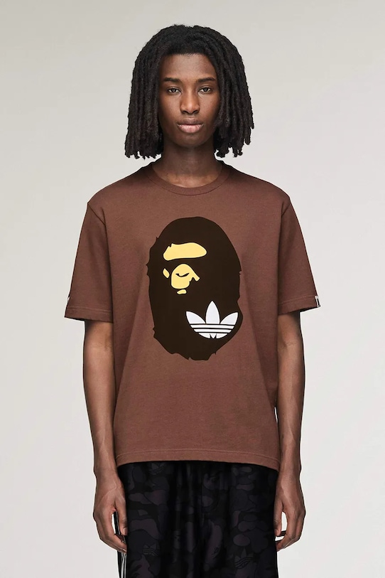 Бавовняна футболка adidas Originals x BAPE надрук коричневий KF4915