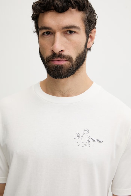 New Balance t-shirt męski bawełniany Fountain beżowy MT61J9ICSST