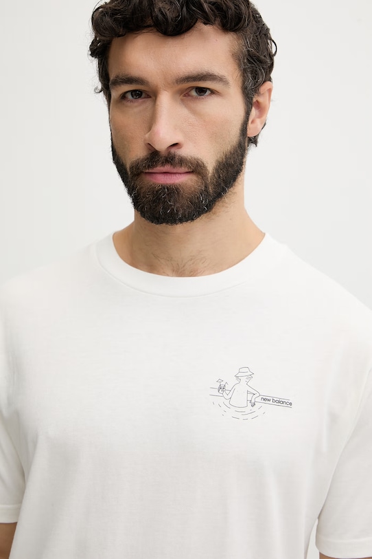 New Balance t-shirt męski bawełniany Fountain beżowy MT61J9ICSST