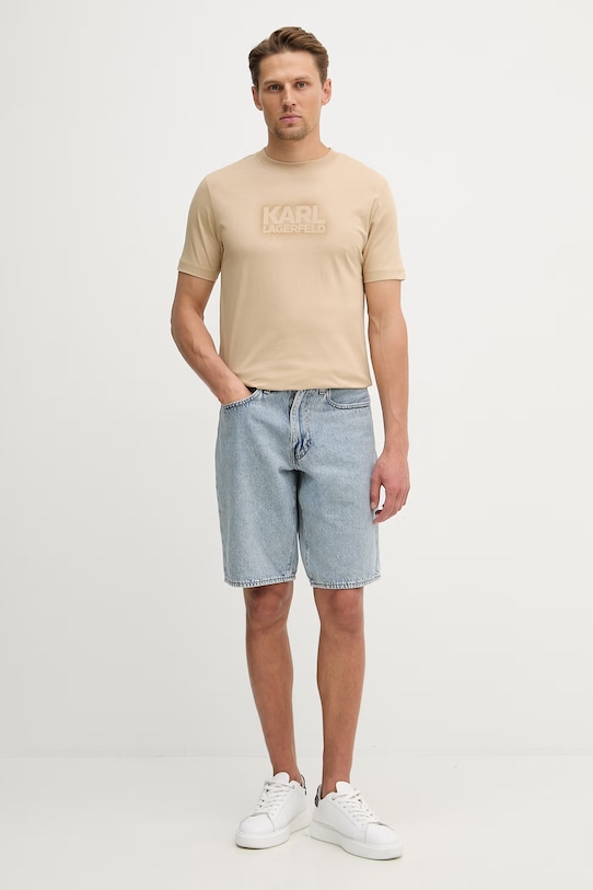 Памучна тениска Karl Lagerfeld 562242.755060 бежов SS26