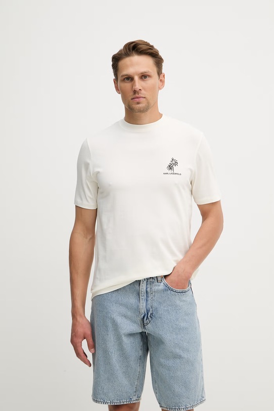 Tričko Karl Lagerfeld jednofarebný béžová 562221.755041