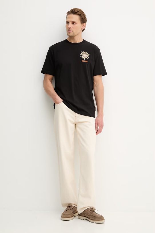 Just Cavalli t-shirt bawełniany 80OAHT20.CJ500 czarny SS26
