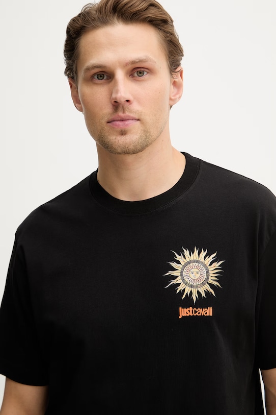 Just Cavalli t-shirt bawełniany czarny 80OAHT20.CJ500