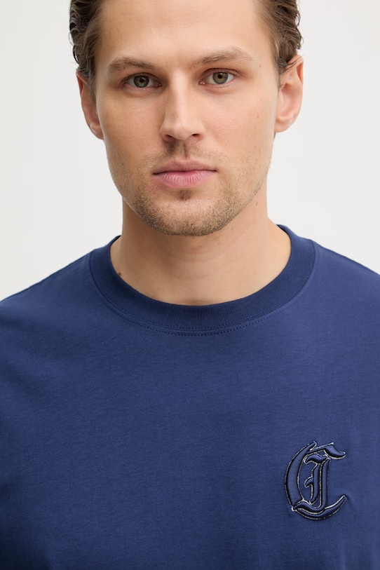 Just Cavalli t-shirt bawełniany granatowy 80OAHT07.CJ500
