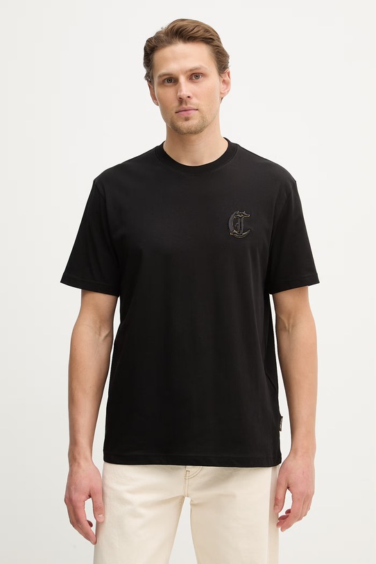 Just Cavalli t-shirt bawełniany regular czarny 80OAHT07.CJ500