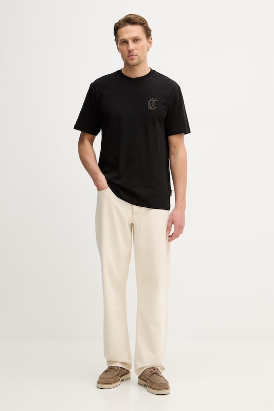 Just Cavalli t-shirt bawełniany 80OAHT07.CJ500 czarny SS26
