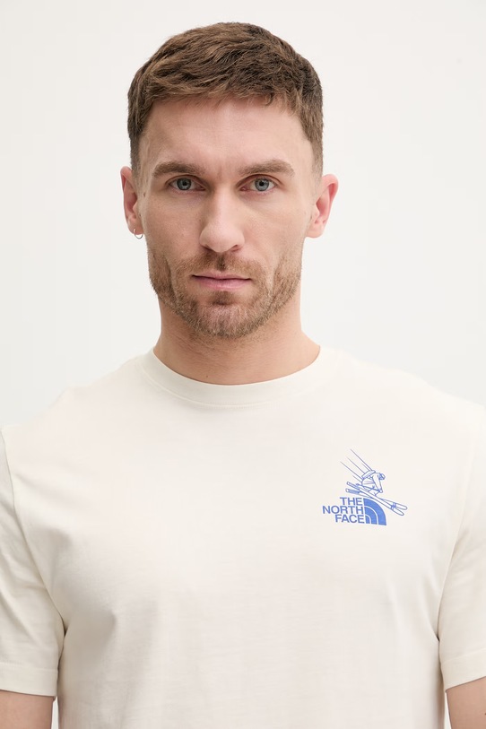 The North Face t-shirt bawełniany MOUNTAIN CELEBRATION beżowy NF0A8G9ZQLI1