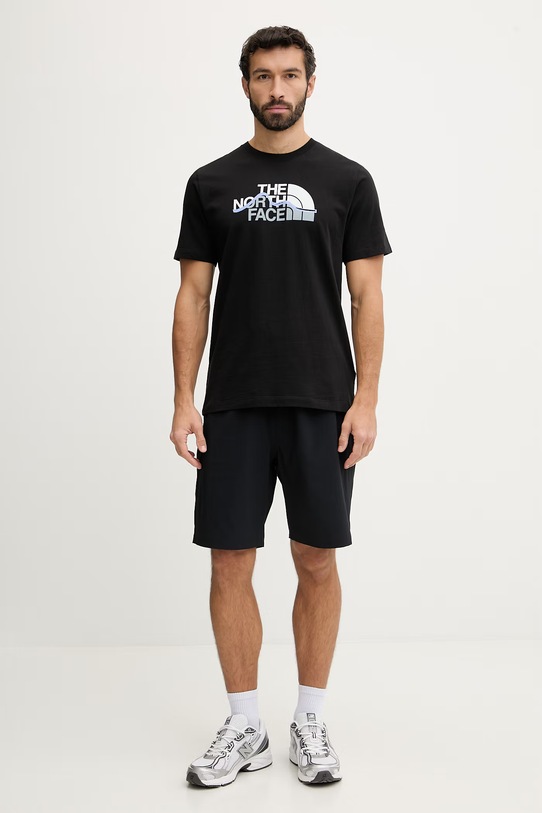 The North Face t-shirt bawełniany MOUNTAIN NF0A8GUXJK31 czarny SS26