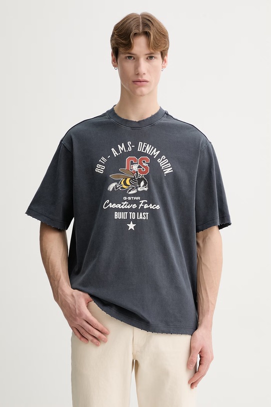 G-Star t-shirt bawełniany Front gr angry bee loose nadruk granatowy D29297.E401