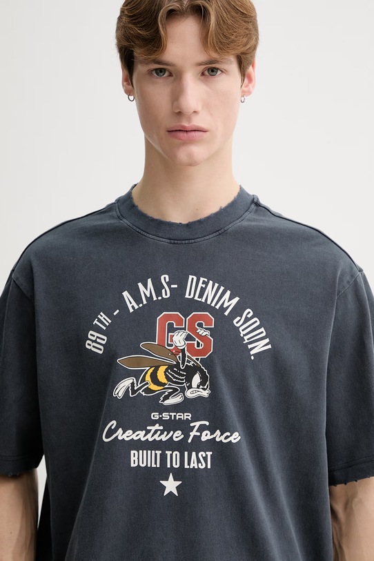 G-Star t-shirt bawełniany Front gr angry bee loose granatowy D29297.E401