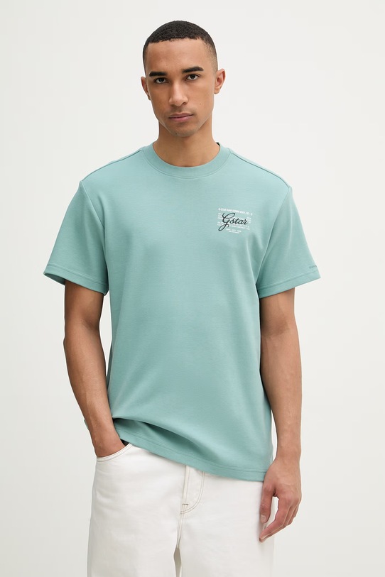G-Star t-shirt męski bawełniany Script gr turkusowy D28594.C812