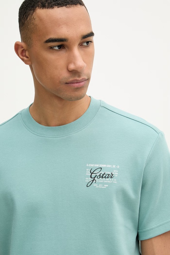 G-Star t-shirt męski bawełniany Script gr turkusowy D28594.C812