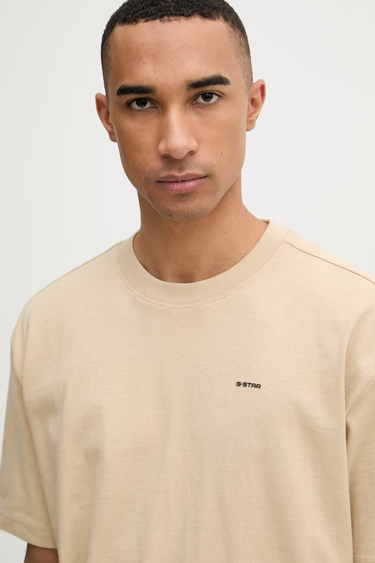 G-Star t-shirt męski bawełniany Relaxed base beżowy D28588.D593