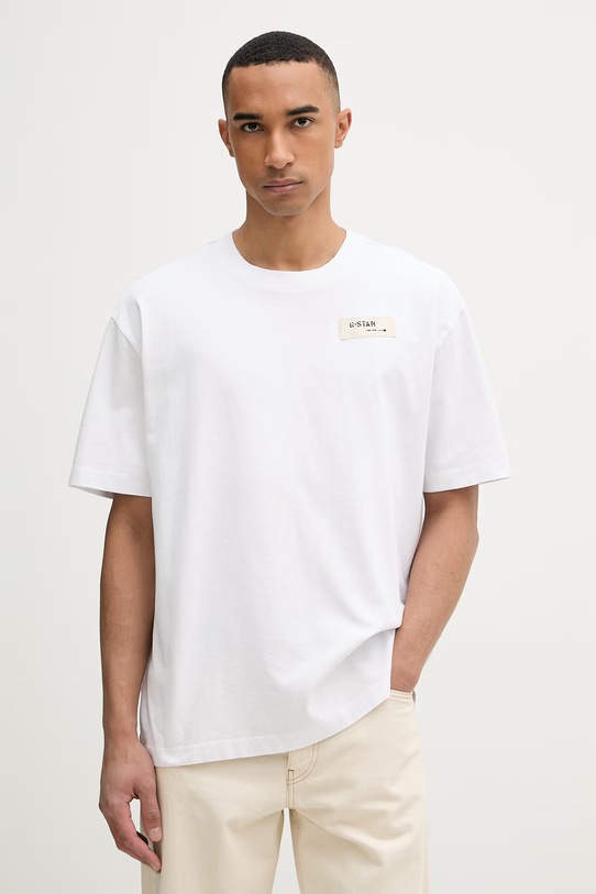 G-Star t-shirt męski bawełniany HB badge relaxed biały D28606.E385