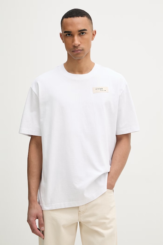 G-Star t-shirt męski bawełniany HB badge relaxed biały D28606.E385