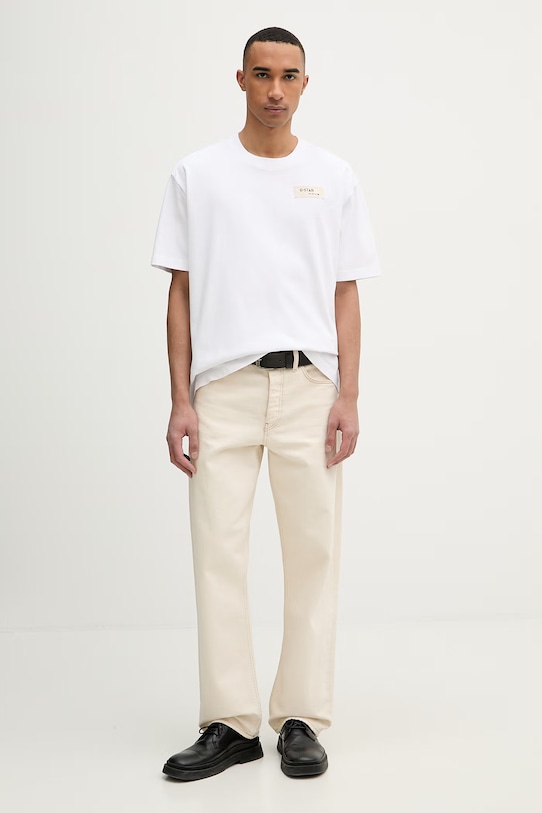 G-Star t-shirt męski bawełniany HB badge relaxed D28606.E385 biały SS26