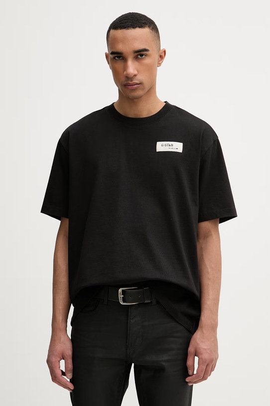 G-Star t-shirt męski bawełniany HB badge relaxed czarny D28606.E385