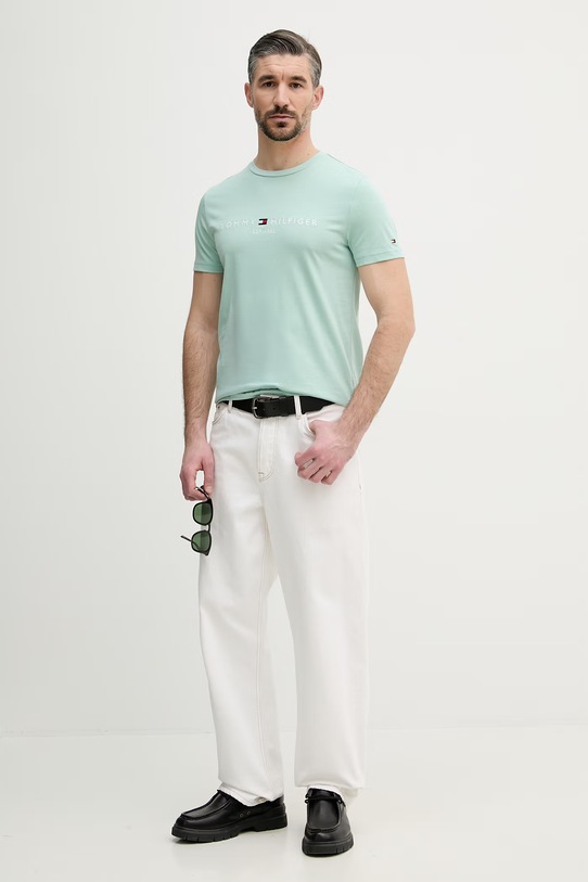 Tommy Hilfiger t-shirt męski bawełniany MW0MW11797. turkusowy SS26