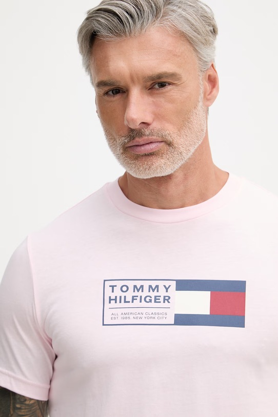 Tommy Hilfiger tricou pentru bărbați, din bumbac roz MW0MW42366