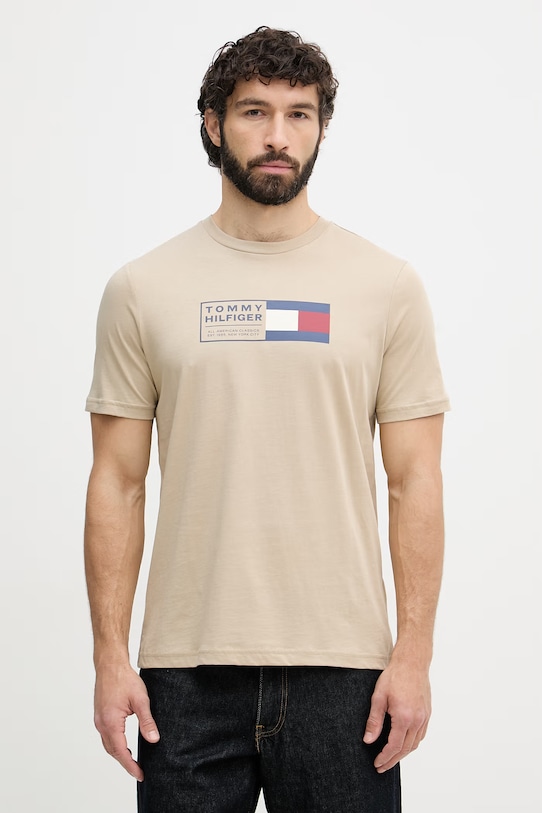 Tommy Hilfiger t-shirt Ανδρικό βαμβακερό μπεζ MW0MW42366