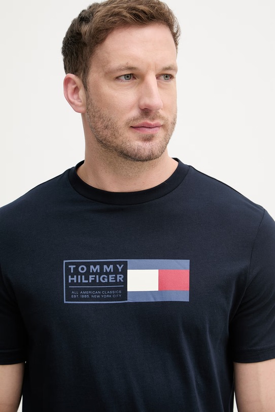 Tommy Hilfiger T-shirt ανδρικό βαμβακερό σκούρο μπλε MW0MW42366