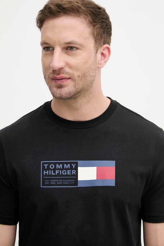 Tommy Hilfiger t-shirt Ανδρικό βαμβακερό μαύρο MW0MW42366