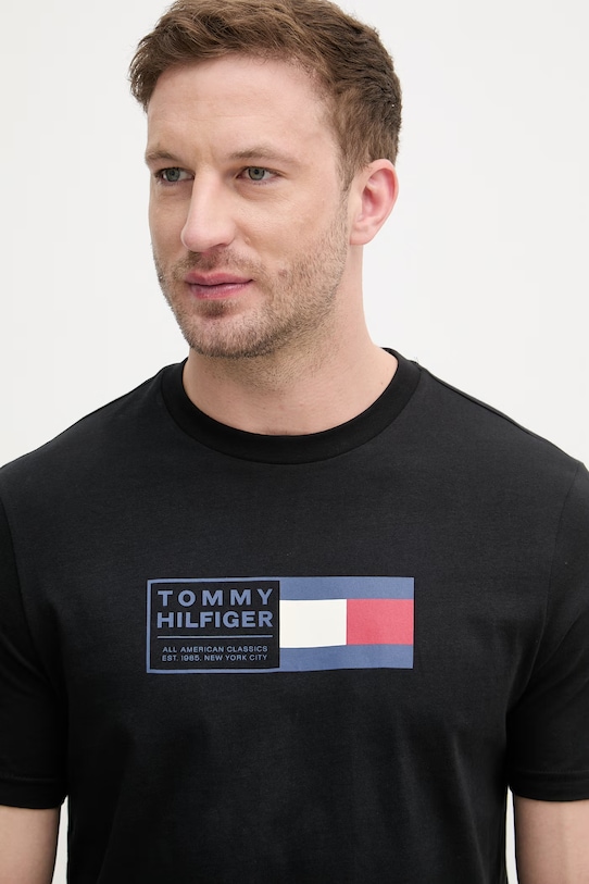 Tommy Hilfiger t-shirt Ανδρικό βαμβακερό μαύρο MW0MW42366