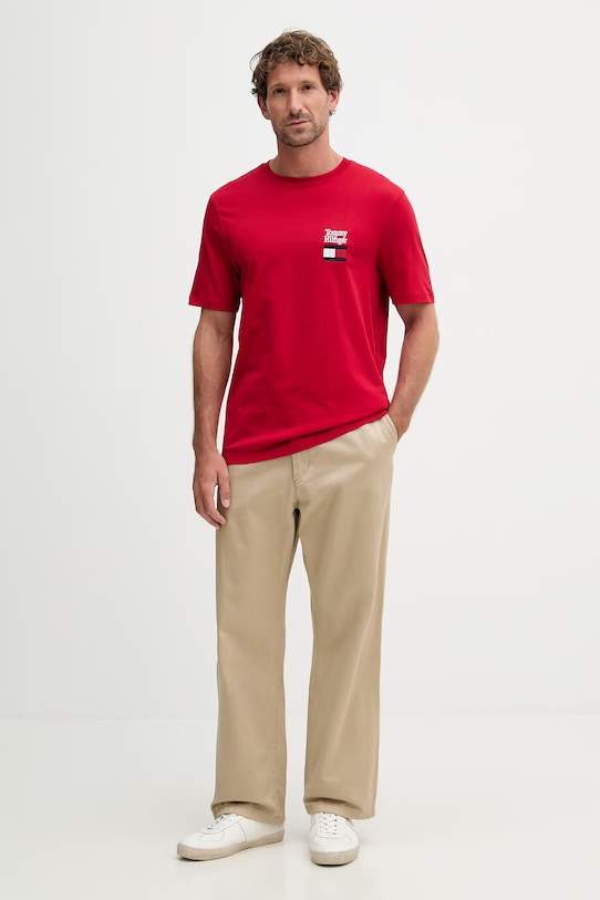 Tommy Hilfiger t-shirt basic męski bawełniany MW0MW42367 czerwony SS26